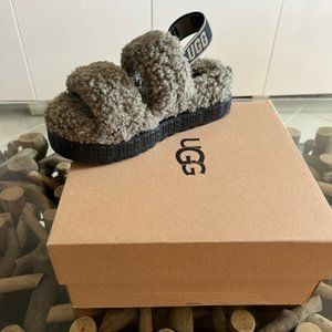 UGG® Oh Fluffita Burnt Olive Genuine Shearling Slingback Sandals